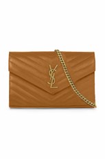 Saint Laurent SMALL MONOGRAMME QUILTED CHAIN WALLET | NATURAL DARK/GOLD